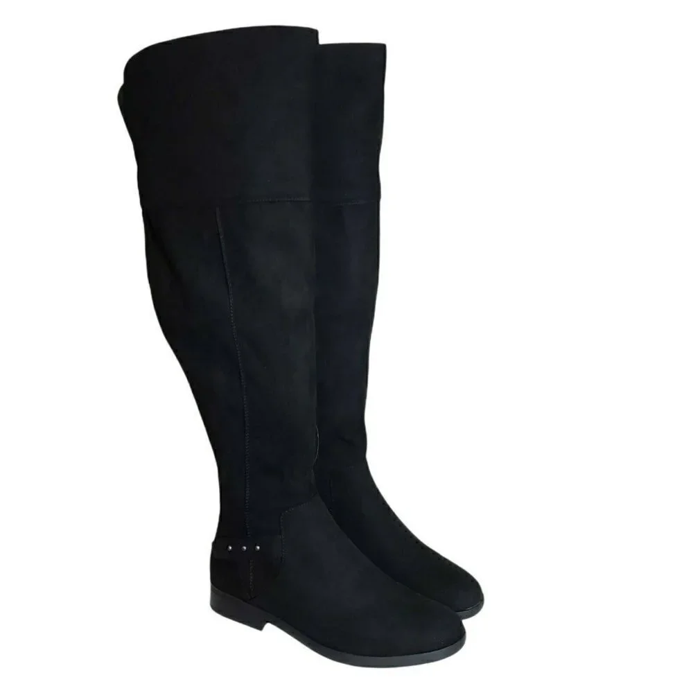 Style & Co Women Lessah Black Closed Toe Zip Over The Knee Flat Boots Size 7 7.5